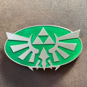 Nintendo Green and Silver Emblem Belt Buckle.  Legend Of ZELDA.